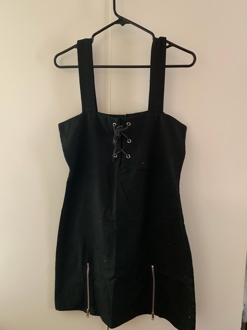 Black Lace-Up Mini Dress with Zip Details #0012